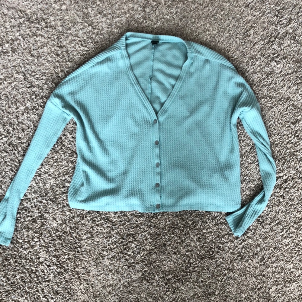 teal button up